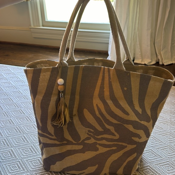 Burlap Zebra Tote Bag - Picture 2 of 7